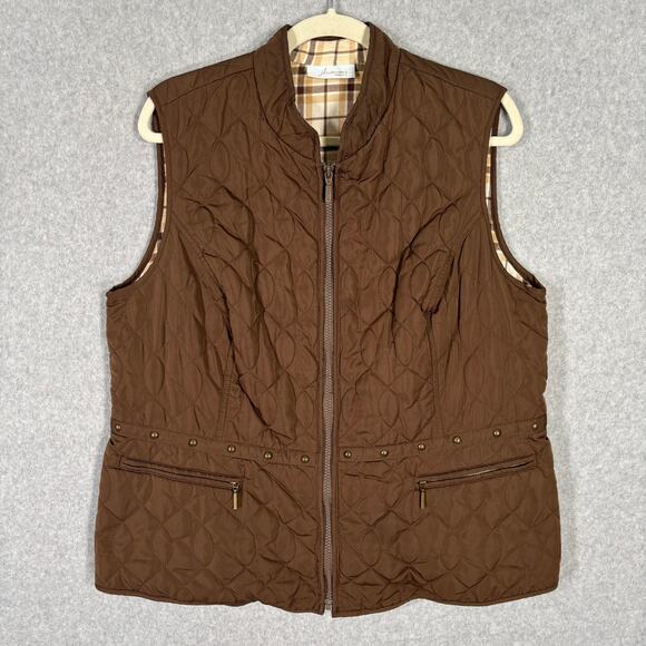 Jh Collectibles Vest Womens 1X‎ Brown Quilted Studded Equestrian Flannel Lined - Picture 1 of 11